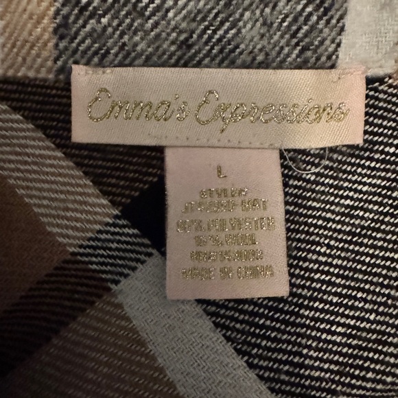 Warm Plaid Long Sleeve Flannel Dress Polyester Thick Material Brown Black Size L - Picture 12 of 16